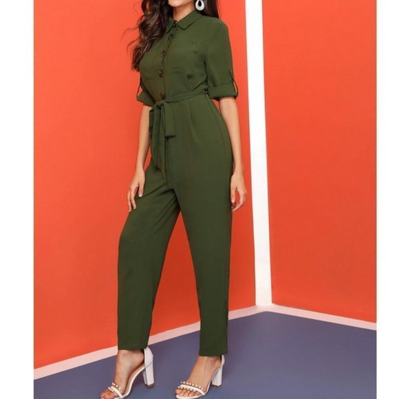 Virginia belted Jumpsuit - Olive - Picture 6 of 8